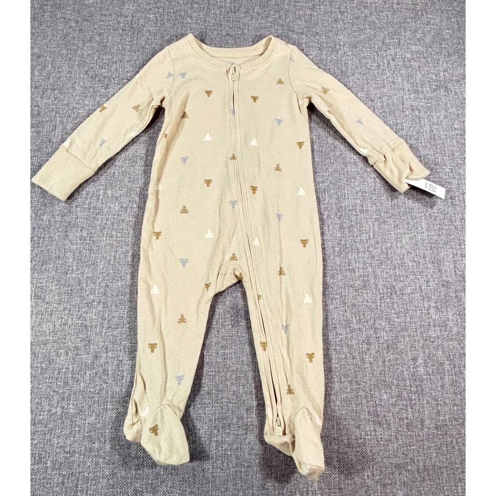 Baby Gap Bear Print Footed Sleeper 6-9M Beige Cotton Zipper Pajama NWT